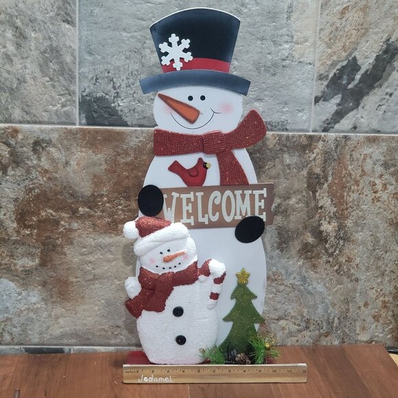 Welcome Front Door Sign Christmas Decor Wooden Welcome Snowman Hand Painted - Picture 3 of 9
